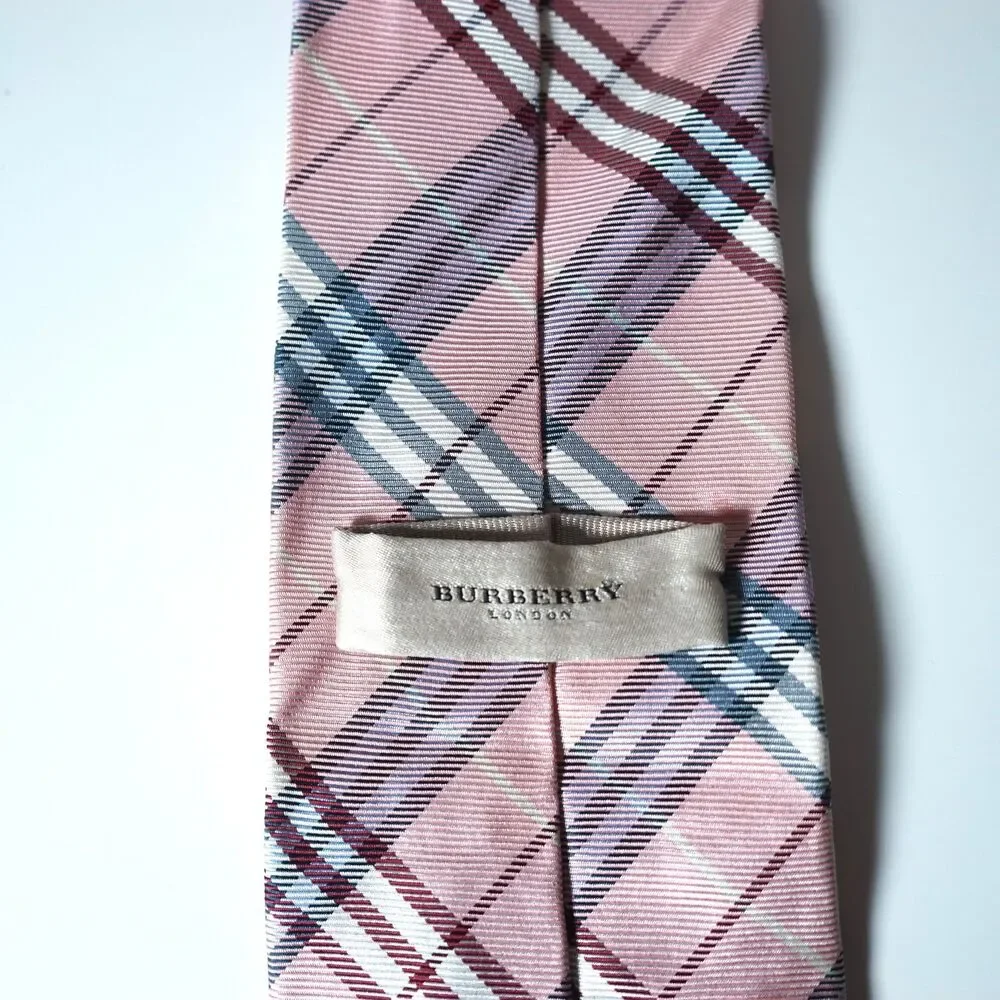 Burberry Neck Tie Pink Plaid Pattern Designer Rare Color Burberry